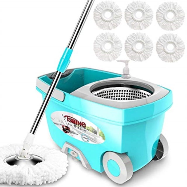 Stainless Steel Deluxe Rolling Spin Mop By Mopnado Includes Scrub Brush 