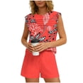 thumbnail image 2 of Gamivast Shorts Sets Women 2 Piece Outfits Floral Print Pleated Tank & Drawstring Short Casual Sets Summer Boho Beach Vacation Holiday Lounge Wear Suits, 2 of 8