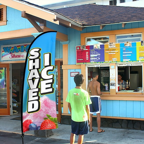 QSUM Shaved Ice Feather Flag Kit,7FT Dessert Shop Advertising Banner，Ice Cream Shop Business Signs