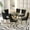 1 Table and 6 Black Velvet Chairs Gold Legs, variant on Sumdeal 63" Glass Dining Table Set for 6,Gold Base Dining Room Table with 6 Gold Leg C Shape Chairs