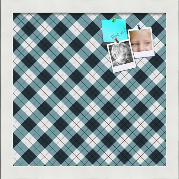 PinPix 12x12 Custom Cork Bulletin Board Argyle Mixed Blue Poster Board Has a Fabric Style Canvas Finish, Framed in Argyle Mixed Blue, by ArtToFrames (PinPix-630)