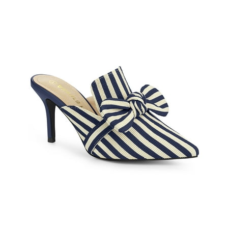 

Allegra K Women s Stripe Bow Slip on Stiletto Heels Slides Mules