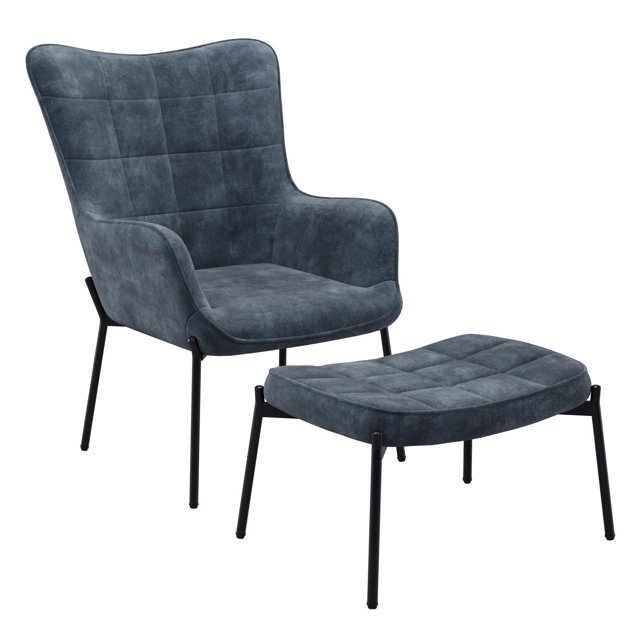 CorLiving Charlotte Winged Back Velvet Indoor Accent Chair with Stool and Metal Legs
