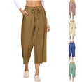thumbnail image 5 of Qeaghou Women Linen Cropped Pants Summer Casual Capri Pants Drawstring High Waisted Wide Leg Pants Beach Vacation Plazzo Pants S-2xl, 5 of 6