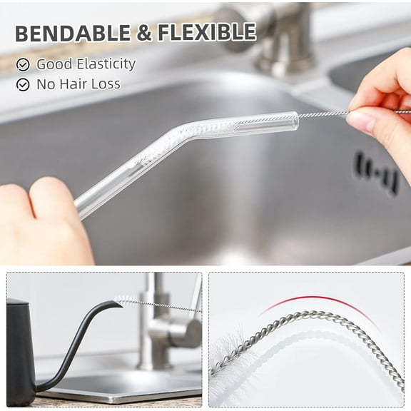 Straw Brush Cleaner,Silicone Straw Cleaner Brush,Straw Cleaner Brush Kitchen Gadgets,Reusable Straw Cleaner with Bendable Steel Core,Soft Bottle Brush(2pcs 7*0.4in)from ANMUYUM