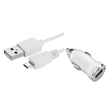 Insten White Car Charger Adapter + 6FT Micro USB Cable For Samsung Galaxy On5 S7 S6 S5 S4 J7 J3 J1 / LG K7 K8 K8v K10 G Stylo Stylus X Style Tribute HD Optimus Zone 2 3 / ZTE Warp 7