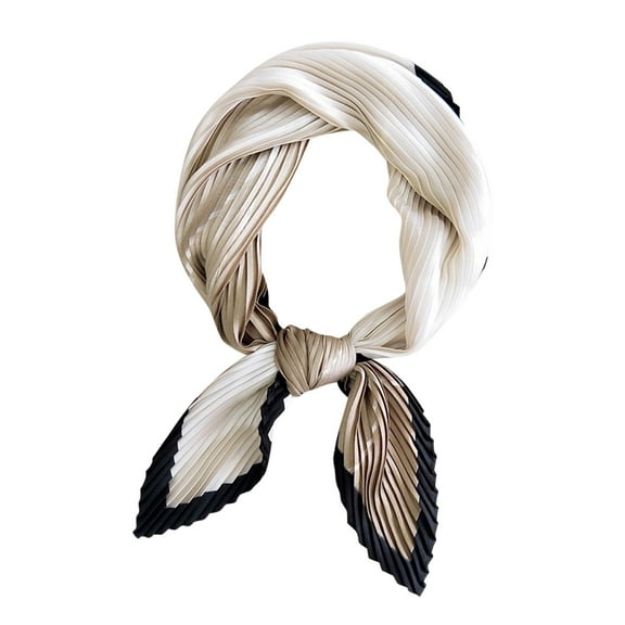 WREESH Womens Elegant Hair Scarf Pleated Small Square Silk Scarf Fashion Hundred Decoration Career Small Neck Scarf Beige