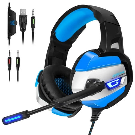 Gaming Headset for PS4 Xbox One, Over Ear Gaming Headphones with Mic, Stereo Bass Surround, LED Lights and Volume Control for Laptop, PC, Mac, iPad,