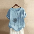 thumbnail image 2 of Mujeres Casual Algodón y Lino Top Impreso Manga Corta Botón Túnica Camiseta Blusa Tops Fridja  nalpqowj29400, 2 of 6