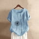 thumbnail image 2 of Mujeres Casual Algodón y Lino Top Impreso Manga Corta Botón Túnica Camiseta Blusa Tops Fridja  nalpqowj29400, 2 of 6