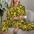 thumbnail image 5 of KLL Yellow Butterflies Print Women's Long Sleeve Pajamas with Pants Sleepwear Loungewear 2 Set-Medium, 5 of 7