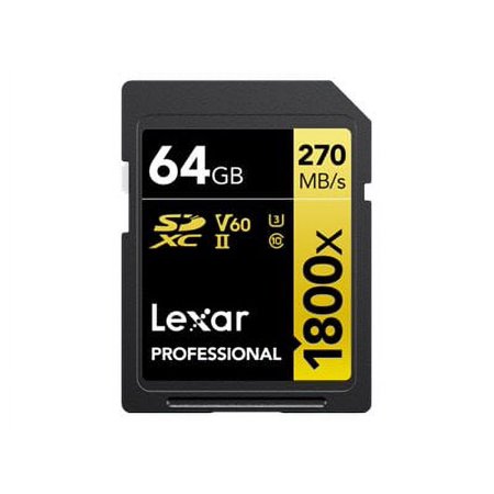 UPC: 0843367126972 | Lexar Professional GOLD Series – Flash memory card – 64 GB – Video Class V60 / UHS-II U3 / Class10 – 1800x – SDXC UHS-II (pack of 2)
