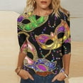 thumbnail image 6 of Gamivast Women Carnival Tops Plus Size 3/4 Sleeve Funny Mask Graphic Blouses Loose Fitted Crewneck Tunic Dressy T-Shirt Holiday Mardi Gras Pullover, 6 of 6