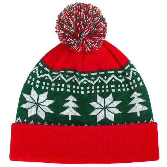 ZPAQI Adult Knit Snowflake Pattern Beanie Outdoor Windproof Christmas Hat for Girls