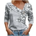 thumbnail image 3 of Craaazy T Shirts For Women Retro Floral Print Button Blouses Tunic Square Neck 3/4 sleeve Tops Gifts For Women, 3 of 5