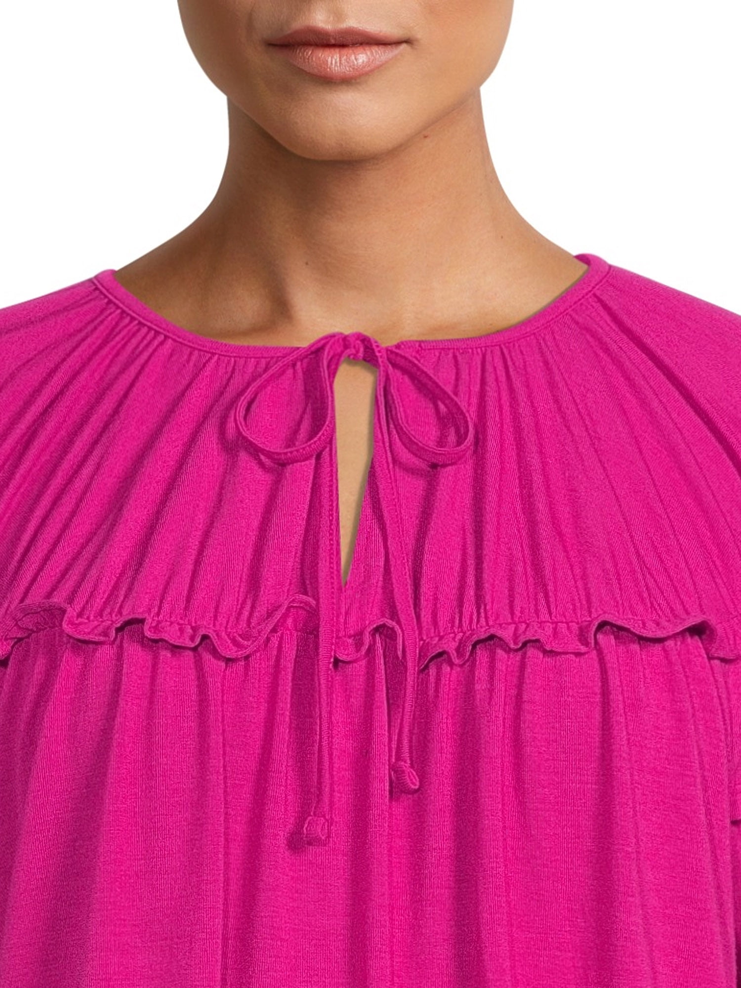 Time and Tru Women's Gathered Top with Flutter Sleeves