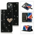thumbnail image 1 of SaniMore for iPhone 14 Plus 6.7" Magnetic Glitter Love Flip Wallet Case with Card Slot & Kickstand, Premium PU Leather Case with Wrist Strap Shockproof Protective Case for Women Ladies Girls, Black, 1 of 7