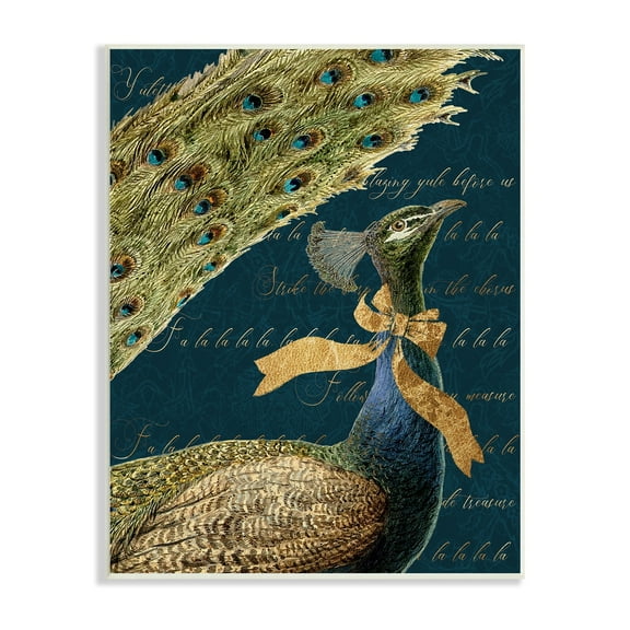 Stupell Industries Exotic Peacock Vintage Yuletide Lyrics Elegant Animal,13 x 19, Design by Daphne Polselli