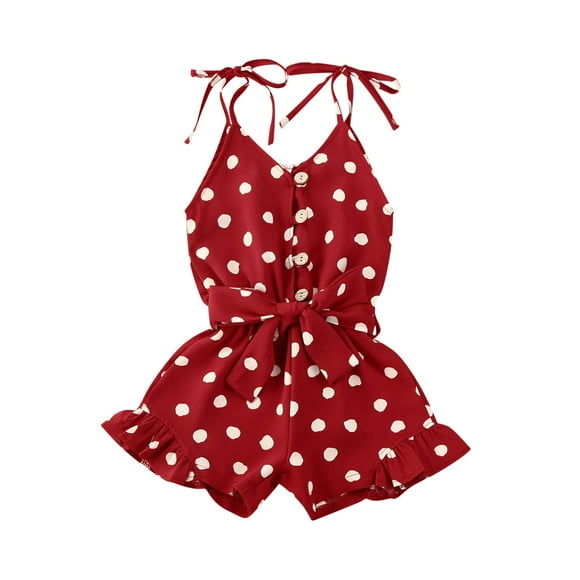 TheFound Combinaison pour Filles avec Ceinture, Barboteuse à Pois, Combinaison à Bretelles à Volants
