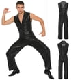 thumbnail image 3 of TiaoBug Men's Retro 70s Outfit Disco Dance Jumpsuit Sleeveless Shiny Metallic V-Neck Bodysuit Clubwear Black 3XL, 3 of 7