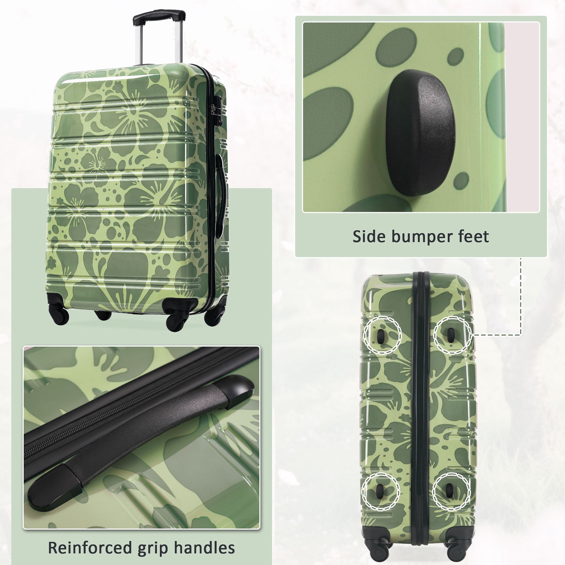 S-HOME Three Piece Lightweight Hardshell Luggage Set with Side Mounted TSA Lock and Rolling Wheels 20" 24" 28", Green