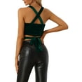 thumbnail image 3 of MODA NOVA Juniors Strappy Crop Tank Tops Sparkle Deep V Sleeveless Top, 3 of 5
