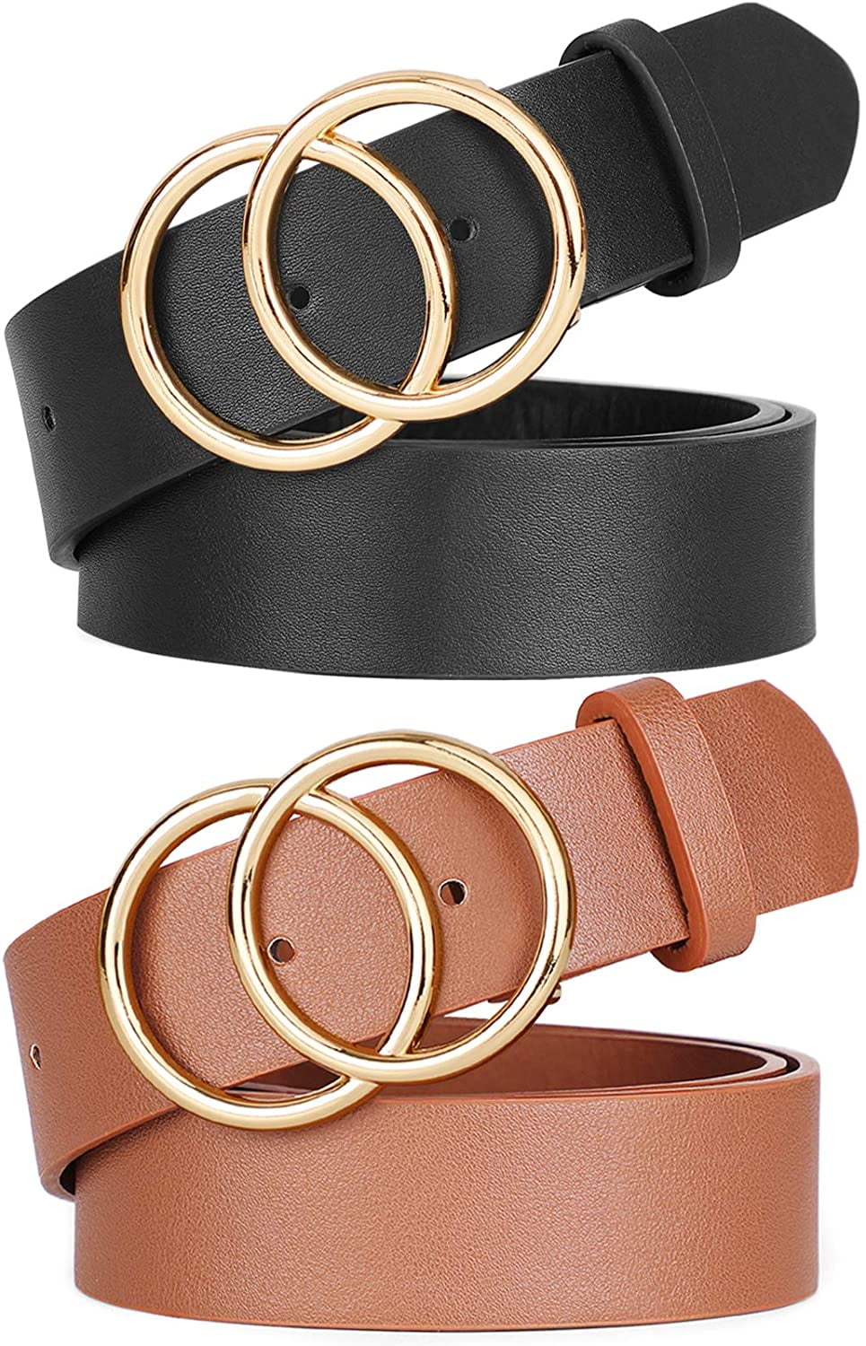 Women Leather Double O-Ring Belt 
