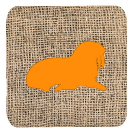 Set of 4 Walrus Burlap and Orange Foam Coasters