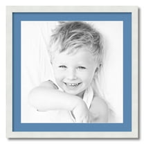 ArtToFrames 24x24 Matted Picture Frame with 20x20 Single Mat Photo Opening Framed in 1.25 Satin White Frame and 2 Liberty Blue Mat (FWM-3966-24x24)