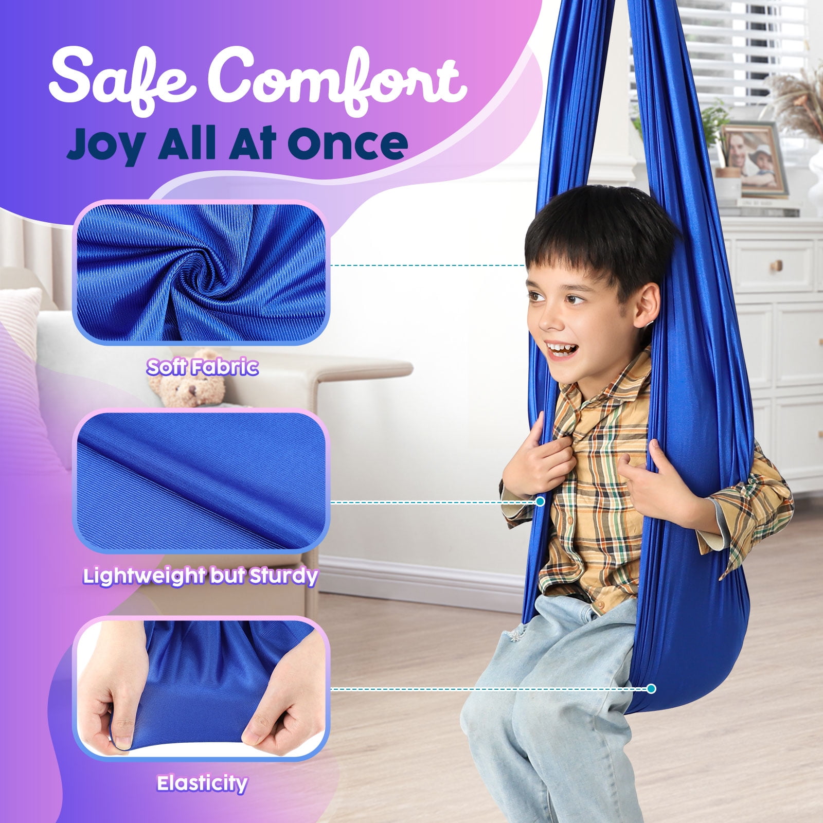 Sensory Swing for Kids Therapy Swing Hammock Indoor Outdoor, Hardware Included, Soft Breathable Nylon Cuddle Swing Joy Hammock for Child Adult with Autism, ADHD, Aspergers, Sensory Integration