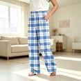 thumbnail image 2 of YUANxueke Plaid Pants for Girls Boys Elastic Waist Straight Leg Comfy Pants with Pockets,Blue,15-16 Years, 2 of 6