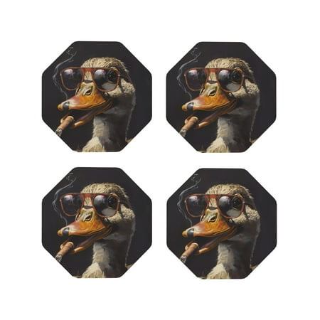

Matuu Modern Funny Duck for Cup Coasters Set of 4 Leather Coasters Desk Coasters for Office Measures 4” x 4”-Octagon