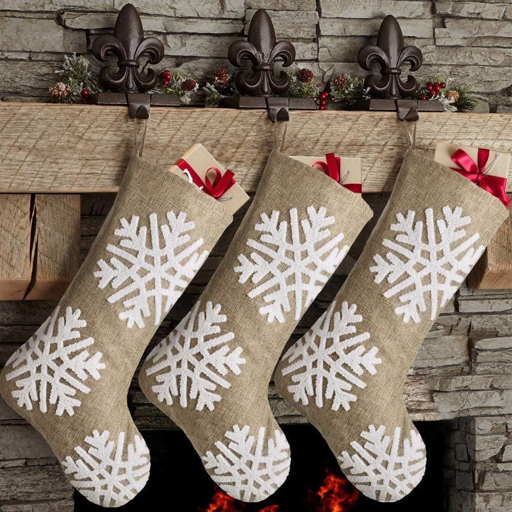 Custom Burlap with Glitter Snowflake Christmas Stockings 