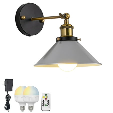 

FSLiving Remote Control Wall Sconce with Rechargeable Battery Run Dimming Bulb Vintage Simple Collocation Macaron Silver Metal Wall Light Fixture for Reading Dorm Loft - 1 Pack