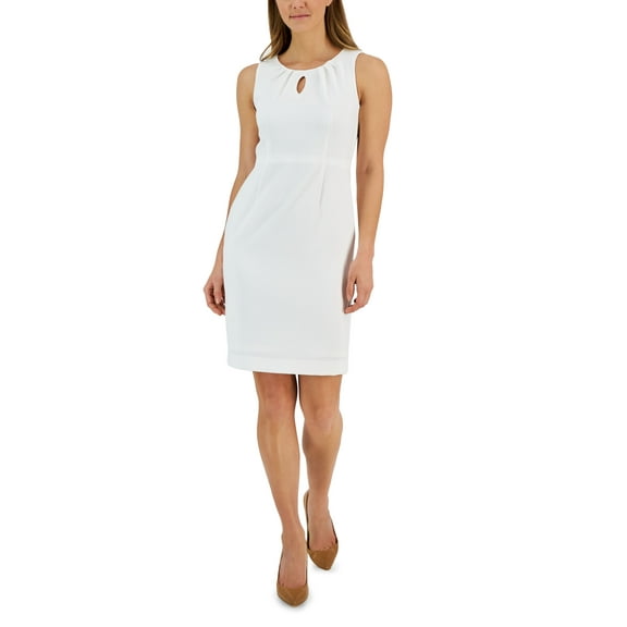 Women's Pique Keyhole-Neck Sheath Dress Lily White 18