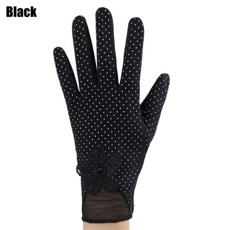 

Women UV Protection Non-slip Breathable Thin Mittens Full Finger Gloves Cyclist Driving Sunscreen Gloves BLACK