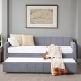 thumbnail image 2 of Tcbosik Twin Size Daybed with Trundle, Velvet Upholstered Sofa Bed with Side Pocket, Wood Bed Frame for Bedroom, Living Room, Space Saving, Grey, 2 of 10
