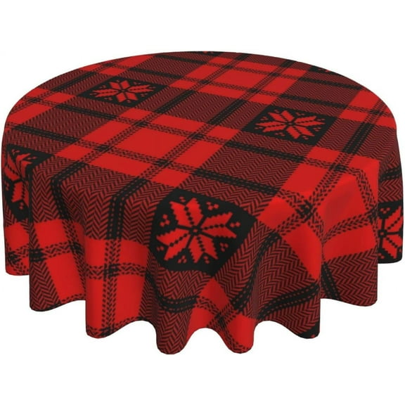 Christmas Snowflakes Tablecloth, Christmas Trees Table Cloth for Party Decoration, Round 60 Inch, Snowman Themed Tablecloths for Dinner Kitchen Party Picnic