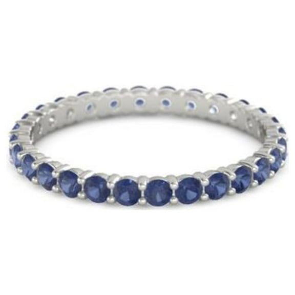 Blue Sapphire Round 2.50 MM Eternity 925 Sterling Silver Women Stacking Ring Jewelry Size US- 6.5