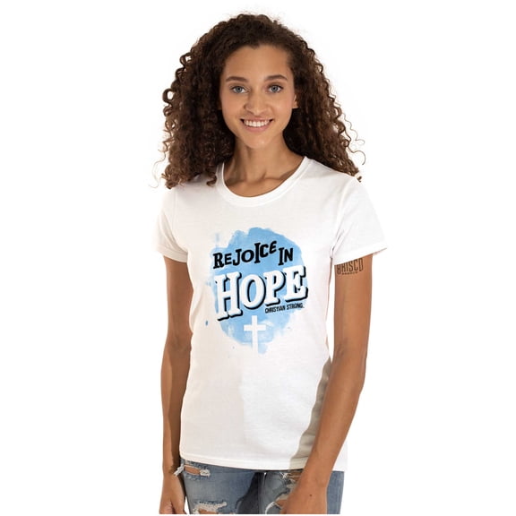 Rejoice in Hope Christian Faith Womens Slim Fit Graphic Tee Brisco Brands S