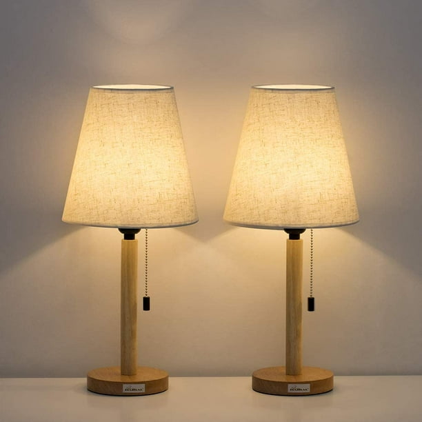 Haitral Small Bedside Table Lamps Set Of 2 Modern Nightstand Lamps With Wooden Base Linen Fabric Shade Walmart Com Walmart Com