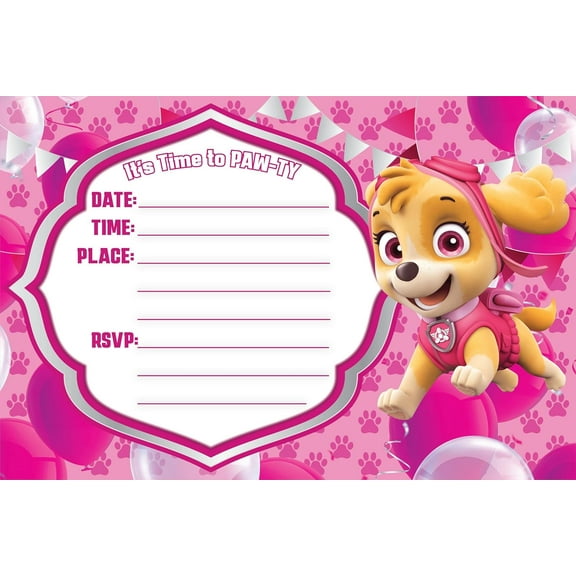 ENDLESS CHOICES 20x Paw P Skye Birthday Invitations and Envelopes – Fill-in Happy Birthday Party Invitations for Kids, 6X4 Inches, Postcard Style…