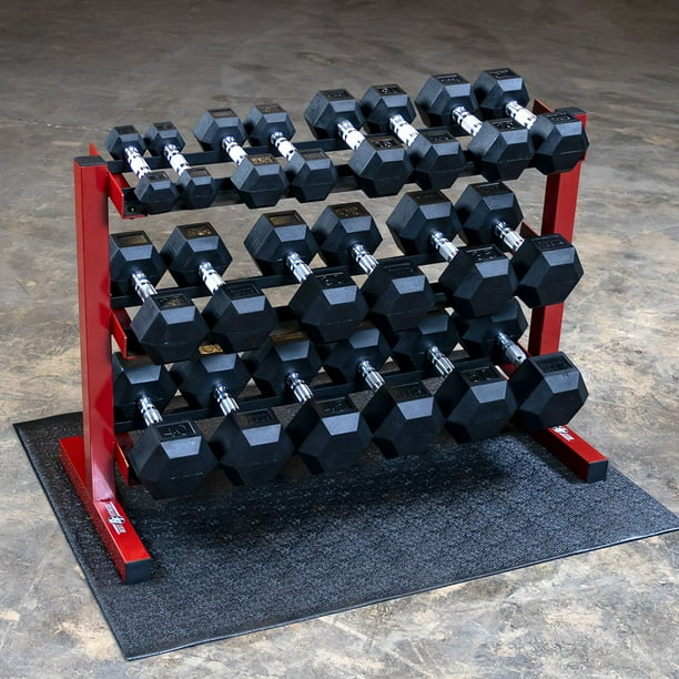 BodySolid 550 lb. Rubber Dumbbell Package with Best Fitness Rack