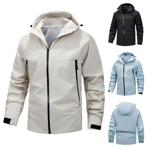 Miluxas Mens Lightweight Full Zip Hoodies Solid Long Sleeve Sports Jackets with Pocket Casual Drawstring Outdoors Hoodie White