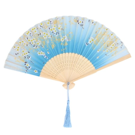 

Floral Folding Hand Fan Decorative Folding Fans Unique Bamboo For Decoration For Dance For Gift 1 Flowers On Blue Background