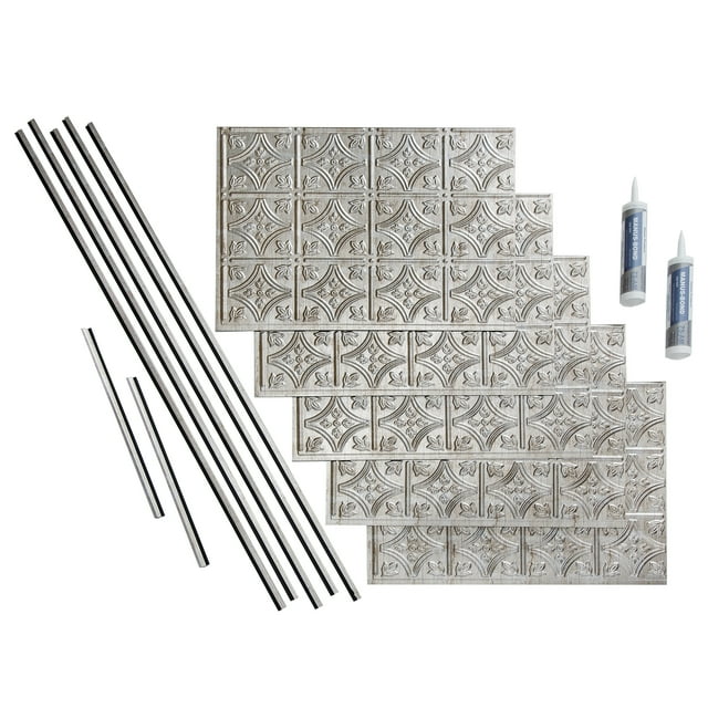 FASÄDE Traditional Style 1 Decorative Vinyl Backsplash 15 sq ft Kit in Vintage Metal