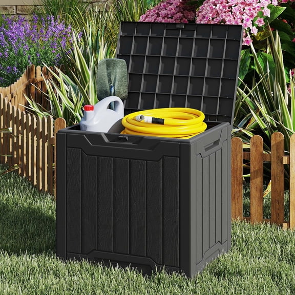 Uforic 31.2 Gallon Weatherproof Resin Outdoor Deck Box Lockable Storage for Patio Garden Poolside, Black