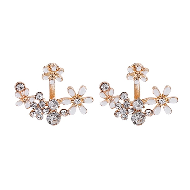 Moda pequeña flor fresca del sol con incrustaciones de color pequeña flor Stud Pendientes Frontera Oreja Joyería