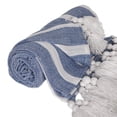 thumbnail image 4 of 50" X 60" Blue and White Woven Cotton Striped Throw Blanket with Tassels, 4 of 7