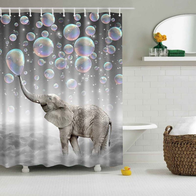 72x72'' African Elephant Bathroom Waterproof Fabric Shower Curtain & 12 Hooks 